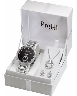 Firetti Quarzuhr Lumina Midnight Silver, (Set, 4-tlg., inkl. Ohrstecker und Kette mit Anhänger) - Grau