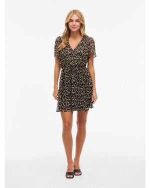 Vila Minikleid Vifalia V-Neck S/S Short Dress- Noos Sommerkleid - Natur