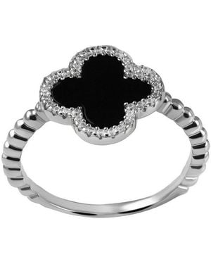 Firetti Fingerring Schmuck Geschenk Silber 925 Damenring Ring Kleeblatt, Mit Zirkonia (Synth) Onyx - Schwarz