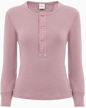Chloé Camisa Henley Ajustada, Talla - Rosa