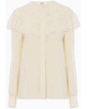 Chloé Blusa Con Cuello Encaje, Talla - Blanco