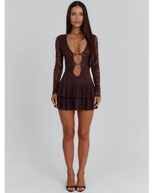 Outcast Santana Long Sleeve Mini Dress Chocolate - Red