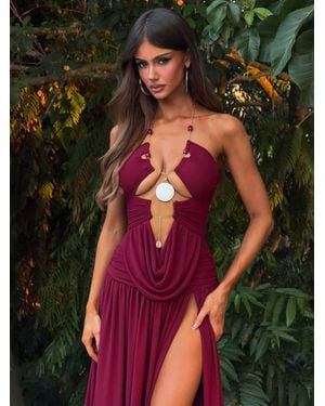 Outcast Nelly Maxi Dress Burgundy - Green
