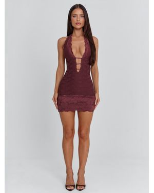 Outcast India Mini Dress Dark Mauve - Red