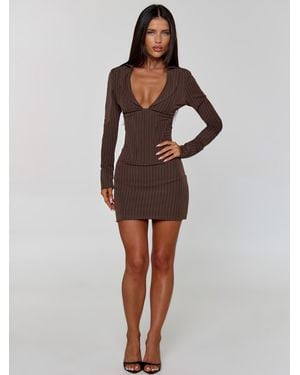 Outcast Kessia Mini Dress Pinstripe - Brown