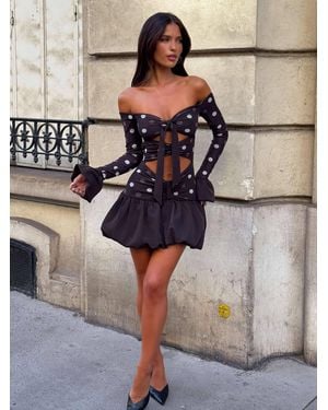 Outcast Elysha Mini Dress Choc Polka Dot - Grey
