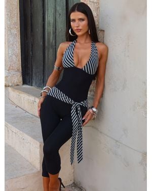Outcast Malani Capri Jumpsuit Stripe - Black