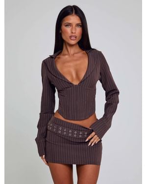 Outcast Kessia Mini Skirt Pinstripe - Brown