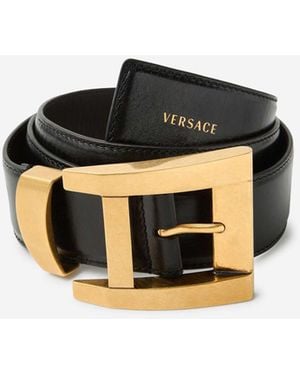Versace Cinturón Piel Logo - Negro