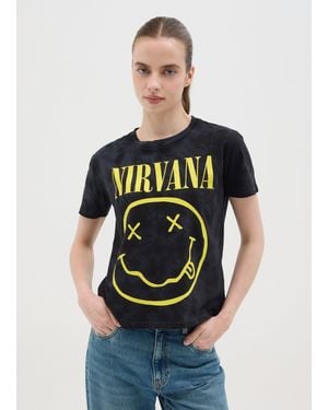 OVS Ovs T-Shirt Boxy Fit Nera Stampa Nirvana, Donna, Taglia - Nero