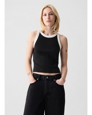Gap Tank top crop a costine con scollo halter - Nero