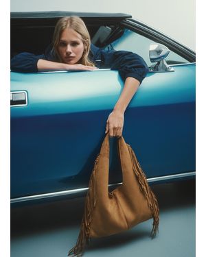 B.ANGEL Borsa Handbag Con Frange Effetto Camoscio, Donna, Taglia - Marrone