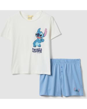 Disney Pigiama Corto Bianco E Azzurro - Blu