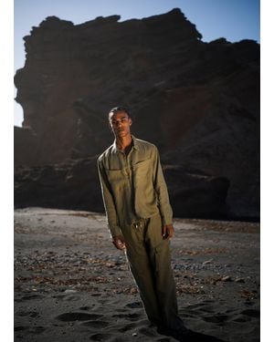 Utopia 100% Linen Cargo Shirt Military, Uomo, Taglia - Nero