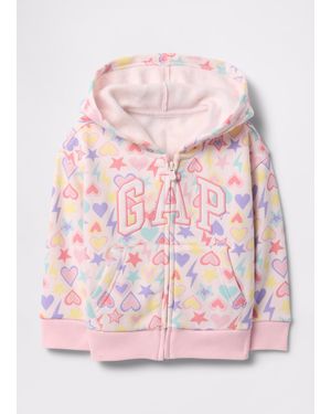 OVS Full-Zip Rosa Con Cappuccio Stampa Cuori E Stelle Ricamo Logo, Taglia