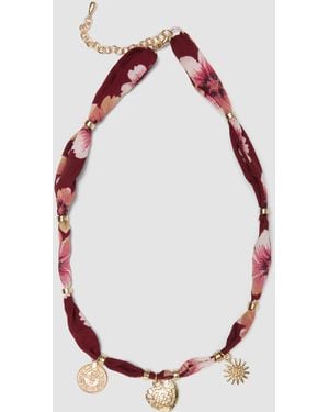 OVS Collana Rossa Con Stampa Floreale E Ciondoli Dorati, Donna, Taglia - Bianco