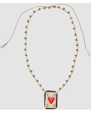 OVS Collana Con Pendente Ricamato A Cuore, Donna, Taglia - Bianco