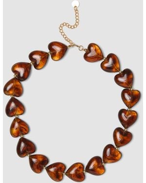 OVS Collana Arancione Con Cuori Effetto Marmorizzato, Donna, Taglia - Nero