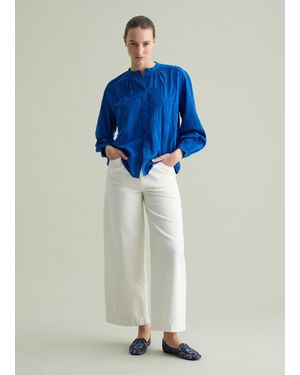 Piombo Camicia Con Ricamo Floreale All-Over, Donna, Taglia - Blu