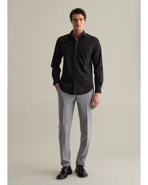 Piombo Camicia Slim Fit Stretch Tinta Unita, Uomo, Taglia - Nero