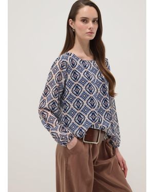 Hybrid Blusa A Fantasia Con Maniche Lunghe Regular Fit, Donna, Taglia