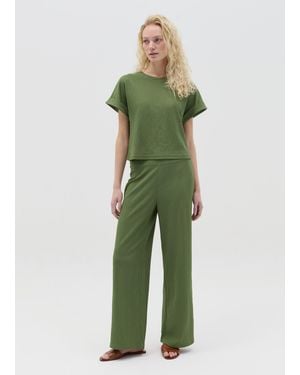 OVS Ovs Pantalone A Gamba Larga Con Trama Waffle, Donna, Taglia - Verde