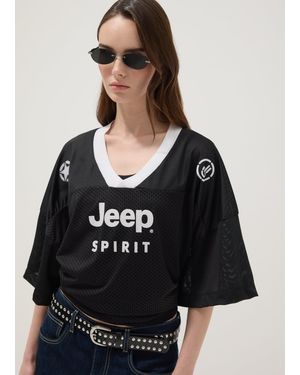Jeep T-Shirt Nera A Maniche Corte Con Inserto Traforato Regular Fit, Donna, Taglia - Nero