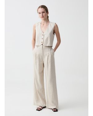 OVS Ovs Pantalone Gessato Wide Leg Con Pinces, Donna, Taglia - Bianco