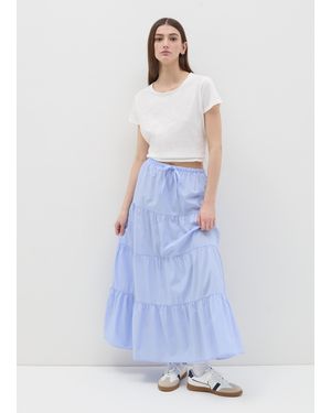 OVS Gonna Lunga Con Balze A Righe Bianche E Azzurre, Donna, Taglia - Bianco
