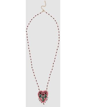 OVS Collana Con Ciondolo A Cuore Ricamato, Donna, Taglia - Bianco