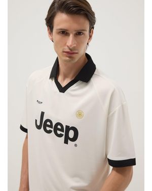 Jeep T-Shirt Bianca Regular Fit Con Colletto A Contrasto E Scritta Regular Fit, Uomo, Taglia - Neutro