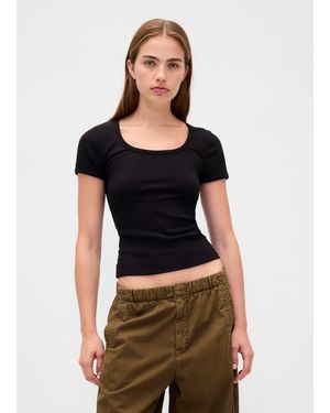 Gap T-Shirt Elasticizzata A Maniche Corte, Donna, Taglia - Nero