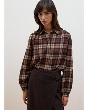 Les Copains Camicia Marrone A Quadri Con Colletto Classico, Donna, Taglia