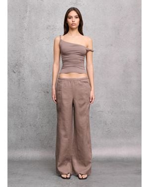 Utopia 100% Linen Wide Leg Pants Mocha, Donna, Taglia - Marrone