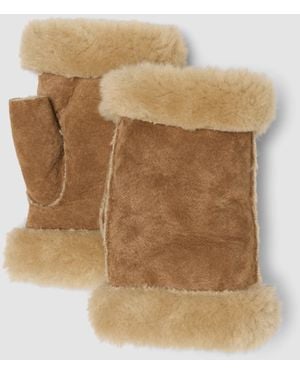 Les Copains Guanti Tan Foderati Con Finitura Effetto Shearling, Donna, Taglia - Neutro