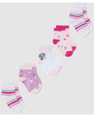 OVS Set Cinque Calze Stretch Con Disegno Stelle, Bambina, Taglia - Rosa
