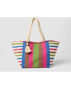Piombo Borsa Da Spiaggia A Righe - Bianco