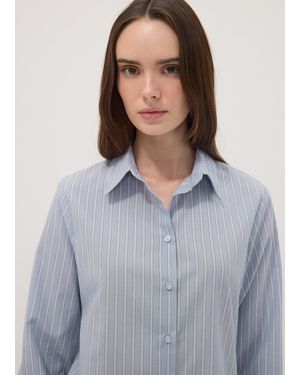 OVS Camicia Azzurra A Righe E A Maniche Lunghe Slim Fit, Donna, Taglia - Blu