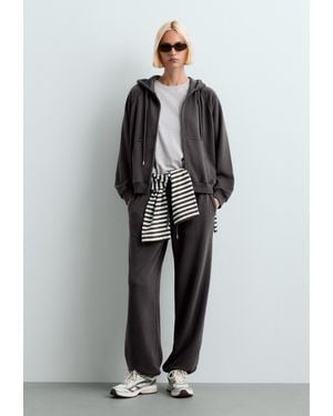 Oysho Sweatshirt Aus Fleece Mit Kapuze, Reißverschluss Und Mischung Aus Baumwolle - Grau