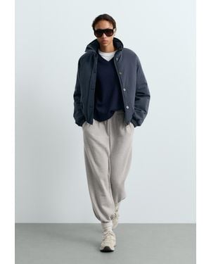Oysho Wattierte Canvas-Jacke - Blau