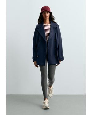 Oysho Lange Jacke Mit 6 Knöpfen Aus Piqué-Baumwolle - Blau