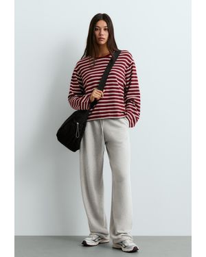 Oysho T-Shirt Met Lange Mouw, Relaxed, Gestreept - Rood