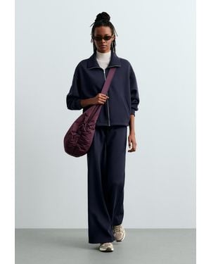 Oysho Jacke Mit Kragen Aus Piqué-Baumwolle Brushed - Blau