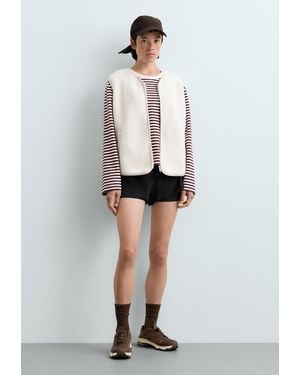 Oysho Gestreiftes Boxy-Langarmshirt Aus Baumwollmischung - Weiß
