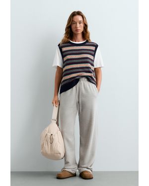 Oysho Gebreid Jacquard Vest Met Katoen En 10% Wol - Wit