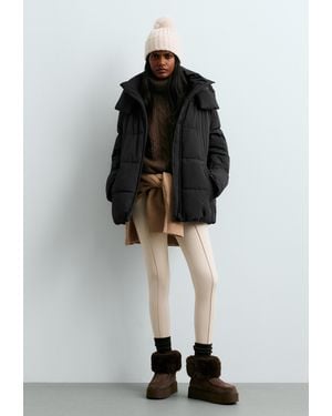 Oysho Strick-Pullover Mit Hohem Kragen Und Zopfmuster - Schwarz