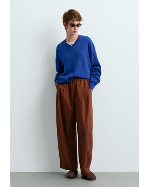 Oysho Pullover Aus Strick Mit V-Ausschnitt, 100 Merinowolle - Blau