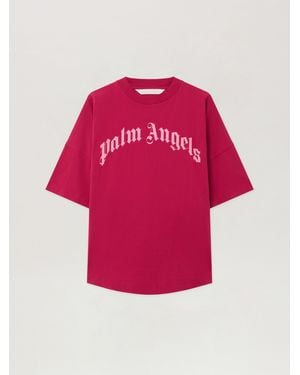 Palm Angels Curved Logo Over T-Shirt Fuchsia - Pink