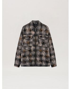 Palm Angels Curved Logo Check Overshirt - Natural
