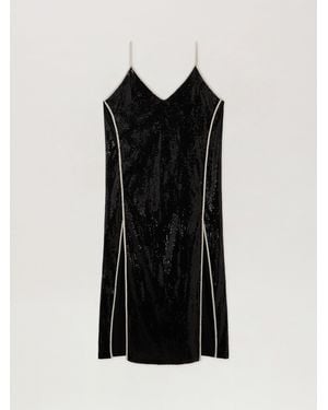 Palm Angels Curved Logo Sequin Slip Dress - Black
